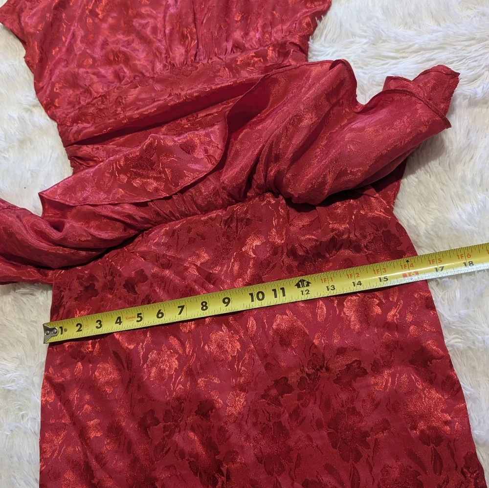 80s Vintage Jodi Schwartz Satin Peplum Ruched Waist Button Back Dress Size 3 - Picture 13 of 14